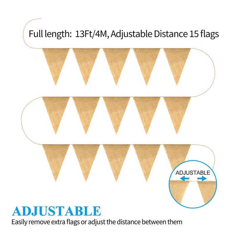 Novelty Place 13 Feet Burlap Pennant Banner - 15 Triangle Bunting Flags (5x7 Inches) - DIY Hand Painted Home Decorations for Holiday, Birthday, Wedding, Graduation and Party - Image 3